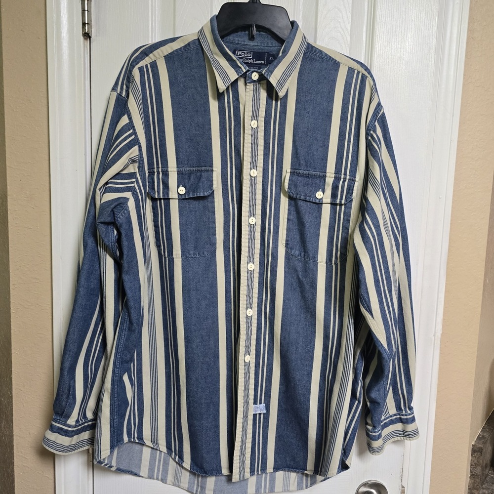 VTG Polo Ralph Lauren Button Shirt Mens XLarge Western Striped Rancher Americana